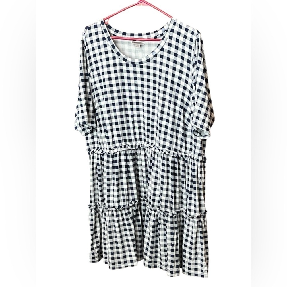 Plus Sz Avenue WM Plus 22/24 Blue And White Check Peplum Tiered Tunic